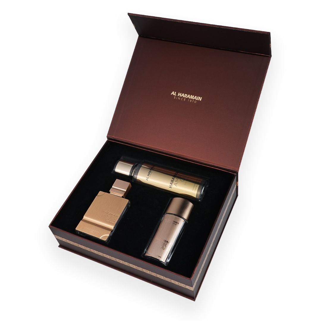 Al Haramain Al Haramain Amber Oud Gold Edition gift set (EDP 75 ml + EDP 30 ml + body mist 250 ml)