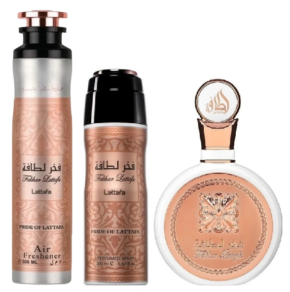 Lattafa Lattafa Fakhar Woman gift set - EDP 100 ml + Perfumed Spray 200 ml + Room Freshener 300 ml